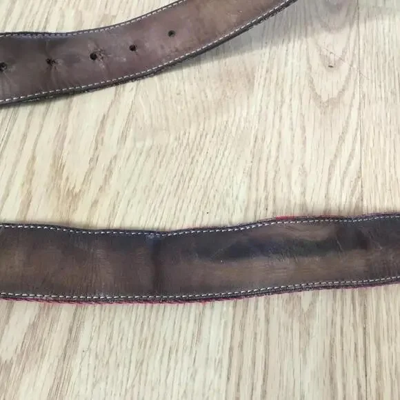 Gucci Red W/Blue Stripe Canvas w/Leather Details Belt 32-38”
